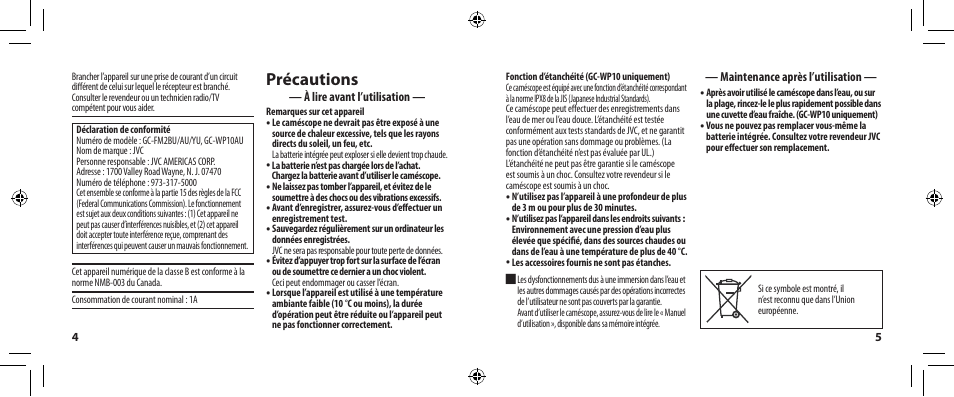 Précautions | JVC 0810YMH-AL-VM User Manual | Page 12 / 45