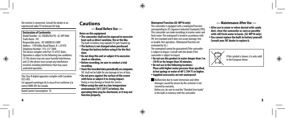 Cautions | JVC 0810YMH-AL-VM User Manual | Page 3 / 45