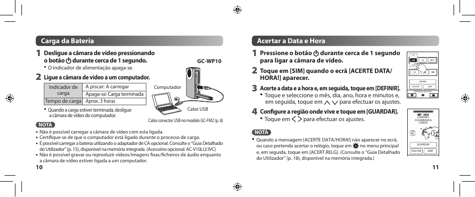 Carga da bateria, Acertar a data e hora | JVC 0810YMH-AL-VM User Manual | Page 33 / 45