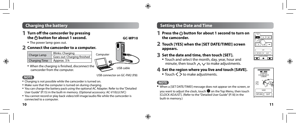 Charging the battery, Setting the date and time | JVC 0810YMH-AL-VM User Manual | Page 6 / 45