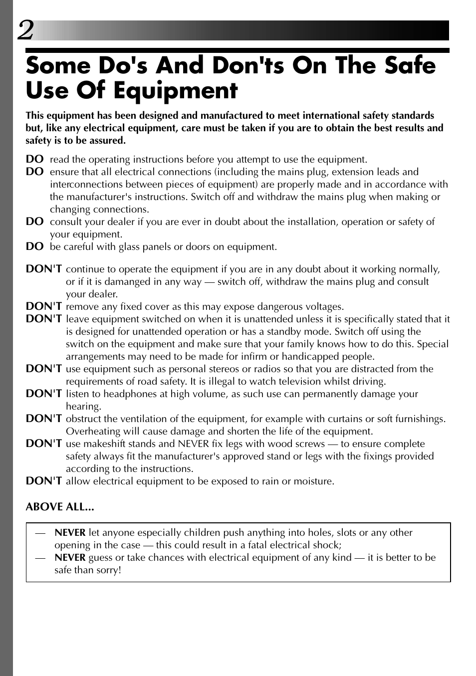 Some do's and don'ts on the safe use of equipment | JVC GV-PT2 User Manual | Page 3 / 75