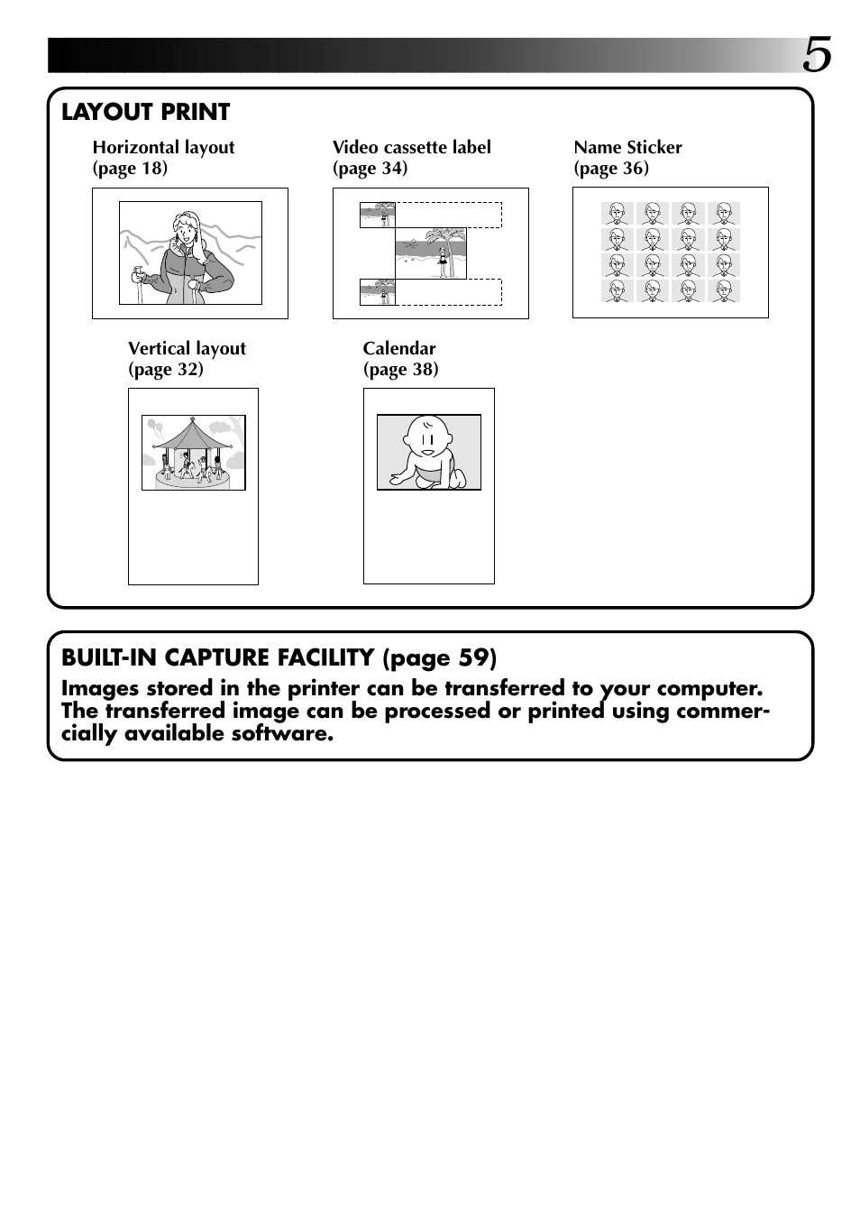 Layout print, Built-in capture facility (page 59) | JVC GV-PT2 User Manual | Page 6 / 75