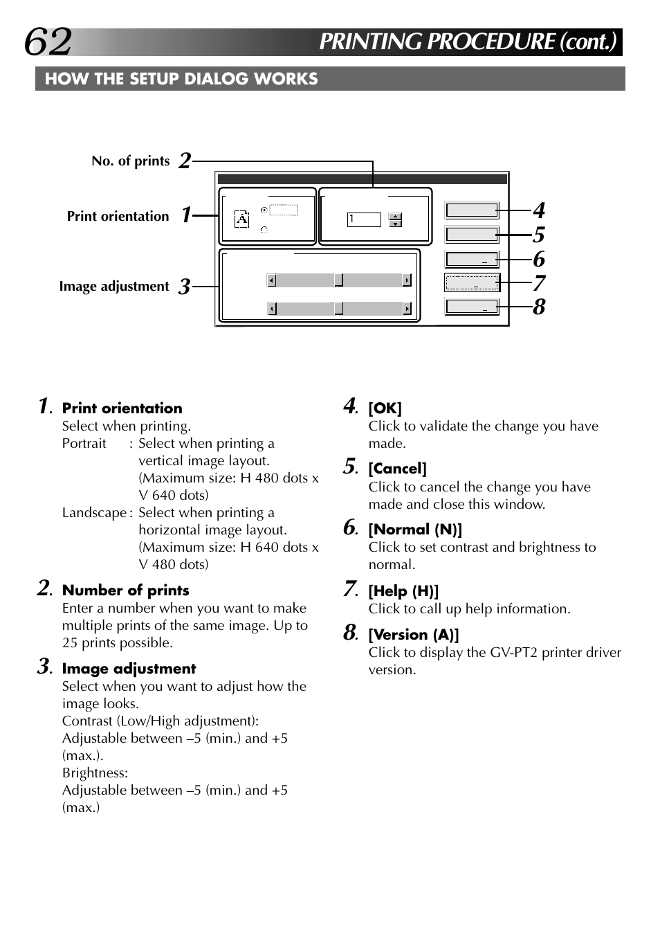 Printing procedure (cont.) | JVC GV-PT2 User Manual | Page 63 / 75