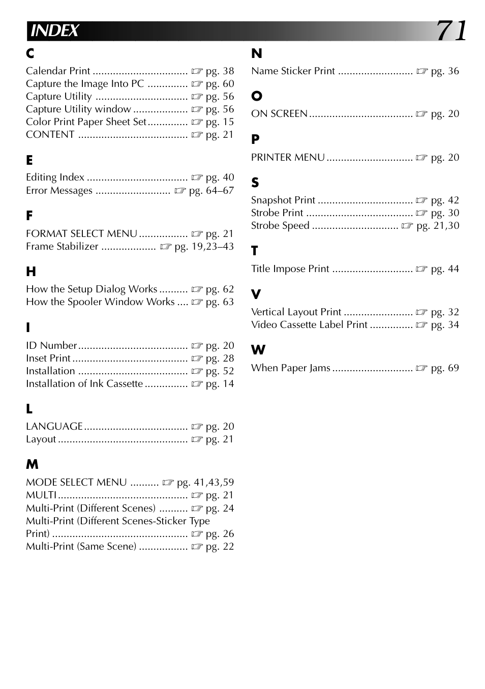 Index | JVC GV-PT2 User Manual | Page 72 / 75