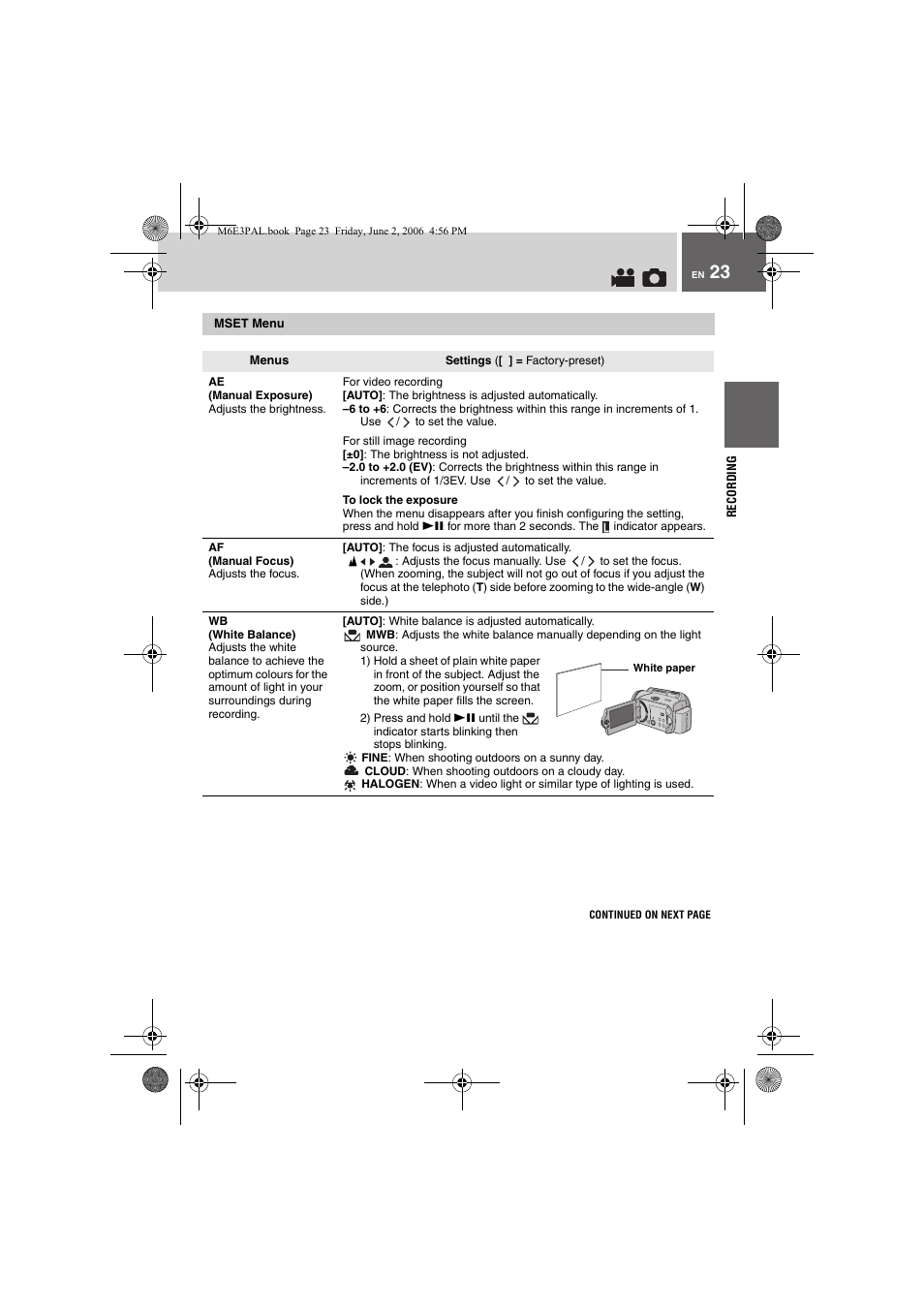 Mset menu, Ages 23 | JVC Everio GZ-MG36E/EK User Manual | Page 23 / 72
