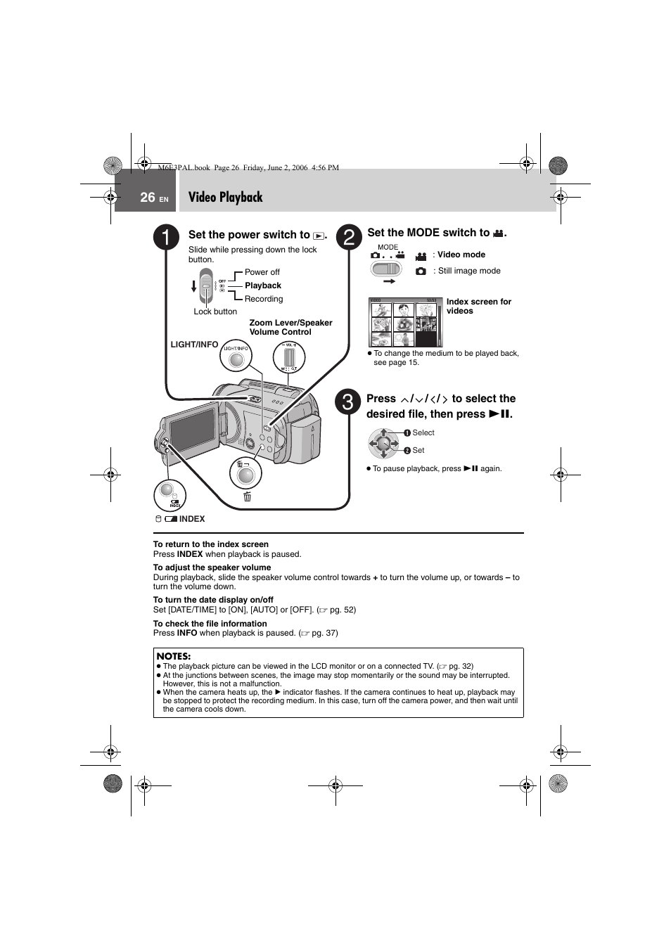 Video playback, Pg. 26), Pg. 26 | JVC Everio GZ-MG36E/EK User Manual | Page 26 / 72