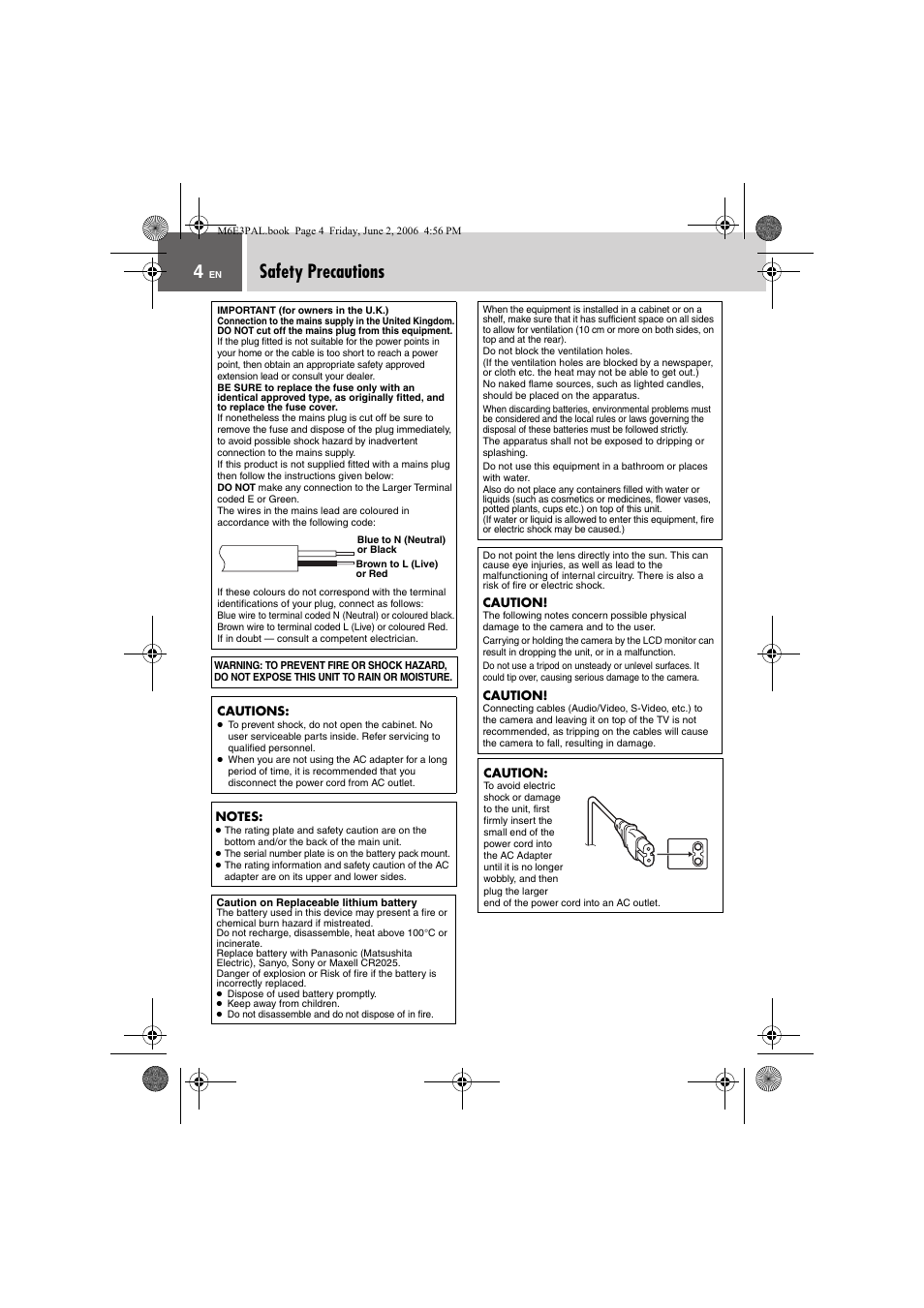 Safety precautions | JVC Everio GZ-MG36E/EK User Manual | Page 4 / 72