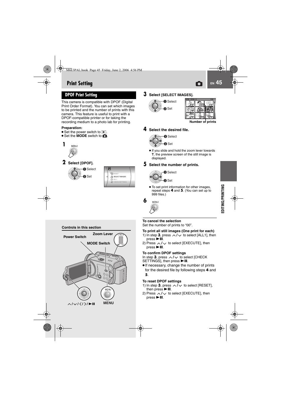 Print setting, Dpof print setting, 2) press / to select [execute], then press 49 | JVC Everio GZ-MG36E/EK User Manual | Page 45 / 72