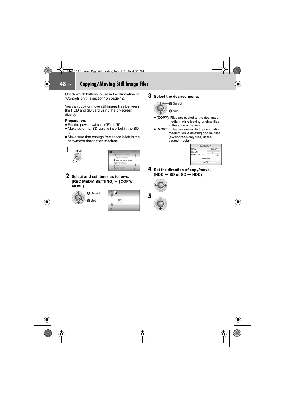Copying/moving still image files | JVC Everio GZ-MG36E/EK User Manual | Page 48 / 72