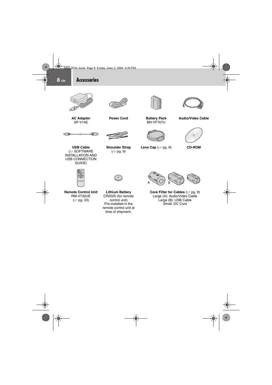 Accessories | JVC Everio GZ-MG36E/EK User Manual | Page 8 / 72