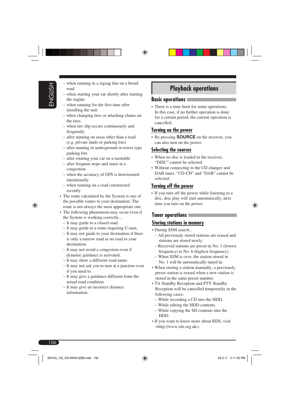 Playback operations, English, Basic operations | Tuner operations | JVC KD-NX901 User Manual | Page 106 / 129