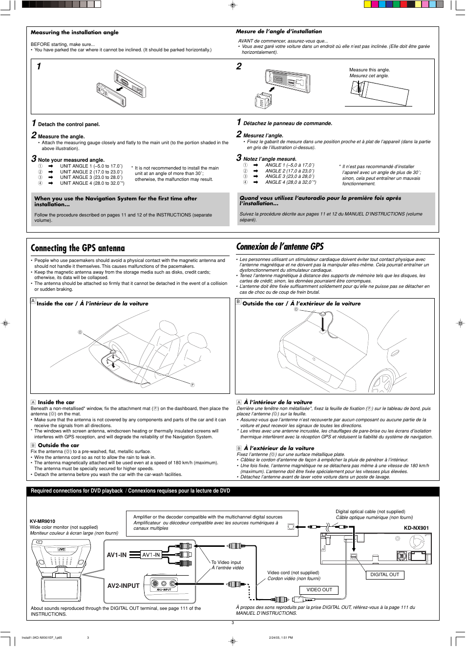 Connexion de l’antenne gps, Connecting the gps antenna, Av1-in av2-input | JVC KD-NX901 User Manual | Page 126 / 129