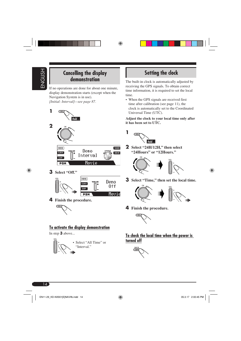 Cancelling the display demonstration, Setting the clock | JVC KD-NX901 User Manual | Page 14 / 129