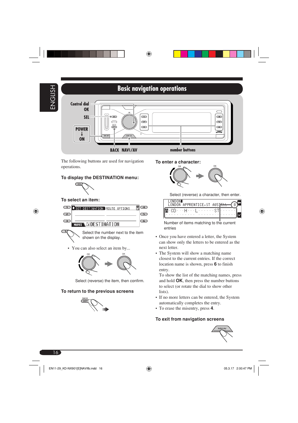 Basic navigation operations, English | JVC KD-NX901 User Manual | Page 16 / 129