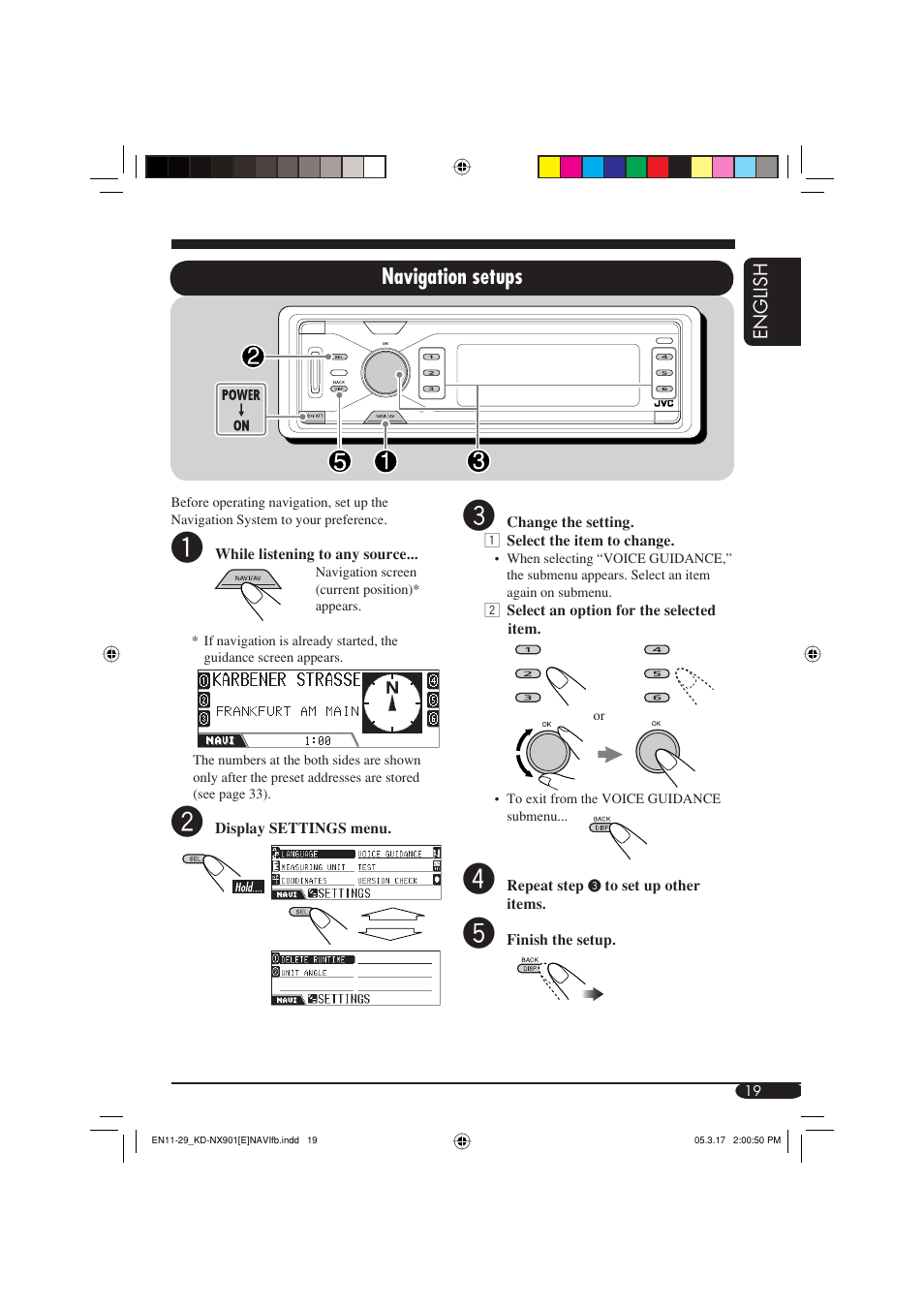 Navigation setups | JVC KD-NX901 User Manual | Page 19 / 129