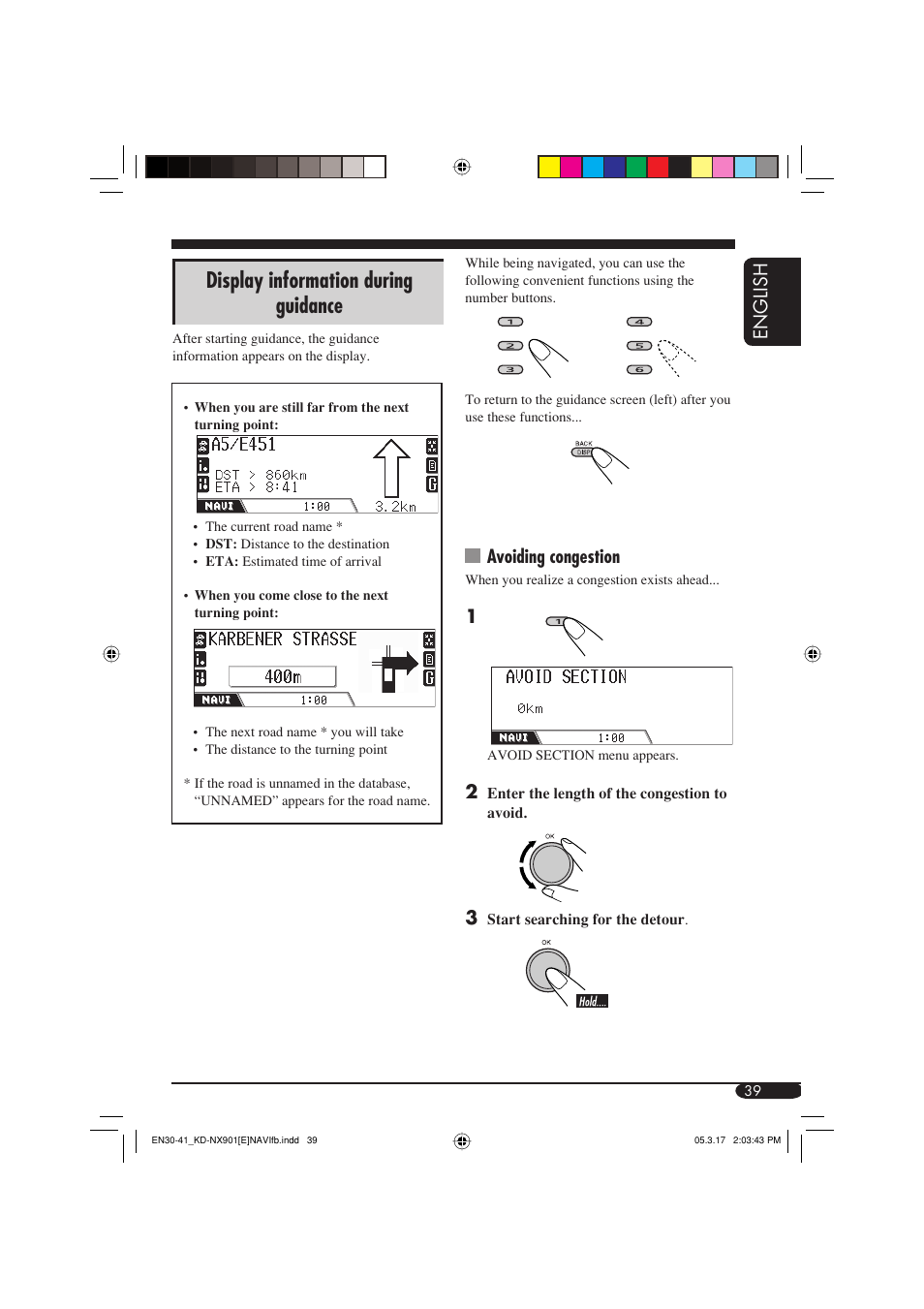 Display information during guidance, English, Avoiding congestion | JVC KD-NX901 User Manual | Page 39 / 129