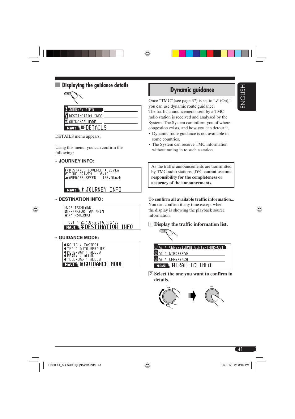 Dynamic guidance, English, Displaying the guidance details | JVC KD-NX901 User Manual | Page 41 / 129