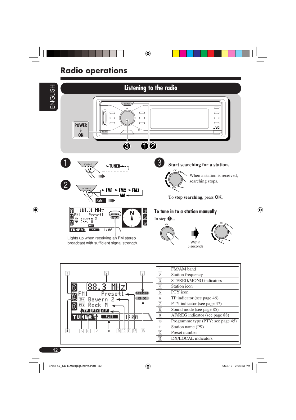 Radio operations, Listening to the radio, English | JVC KD-NX901 User Manual | Page 42 / 129