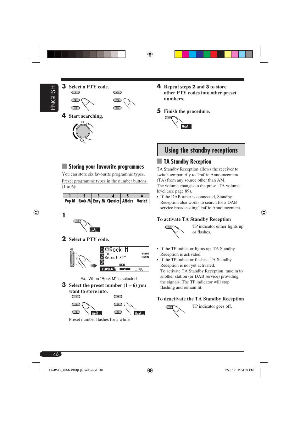 Using the standby receptions, English 3, Storing your favourite programmes | Ta standby reception | JVC KD-NX901 User Manual | Page 46 / 129