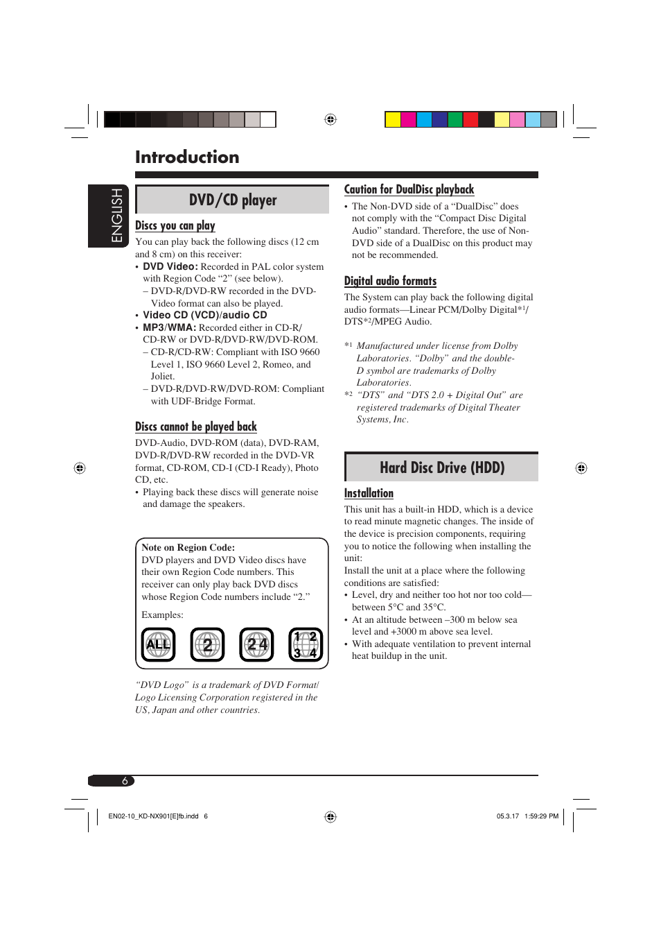 Introduction, Dvd/cd player, Hard disc drive (hdd) | English | JVC KD-NX901 User Manual | Page 6 / 129