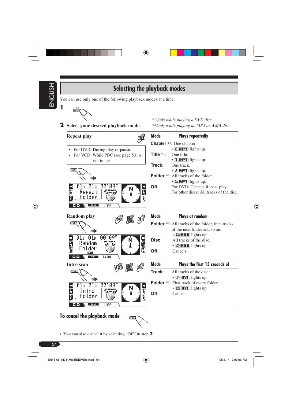 Selecting the playback modes, English | JVC KD-NX901 User Manual | Page 64 / 129