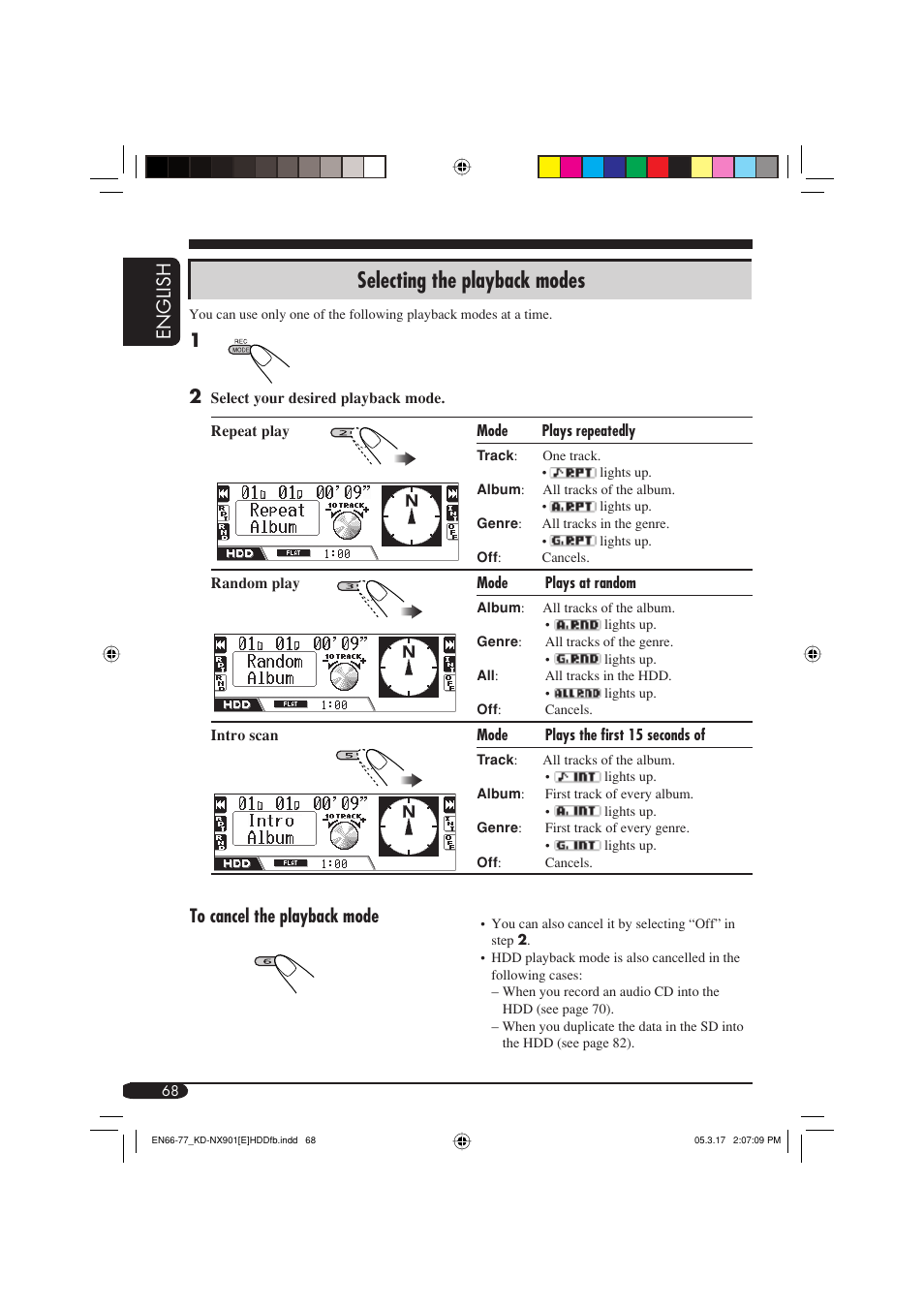 Selecting the playback modes, English | JVC KD-NX901 User Manual | Page 68 / 129