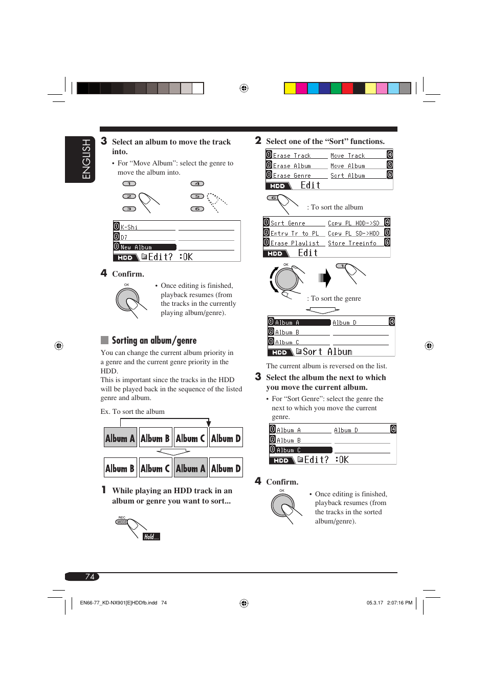 English 3, Sorting an album/genre | JVC KD-NX901 User Manual | Page 74 / 129