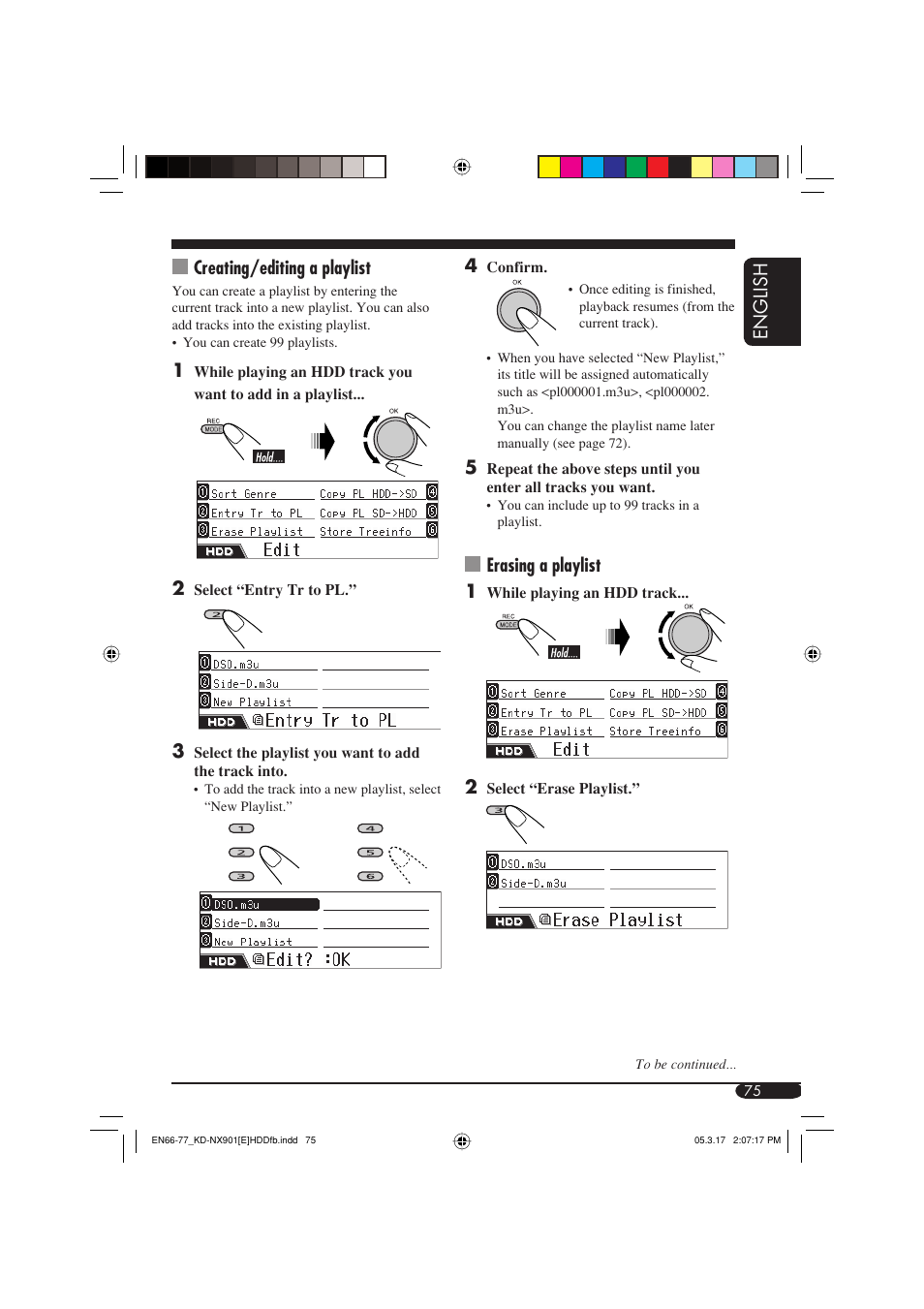 English 4, Erasing a playlist 1, Creating/editing a playlist | JVC KD-NX901 User Manual | Page 75 / 129