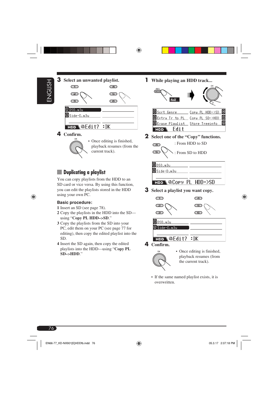 English 3, Duplicating a playlist | JVC KD-NX901 User Manual | Page 76 / 129