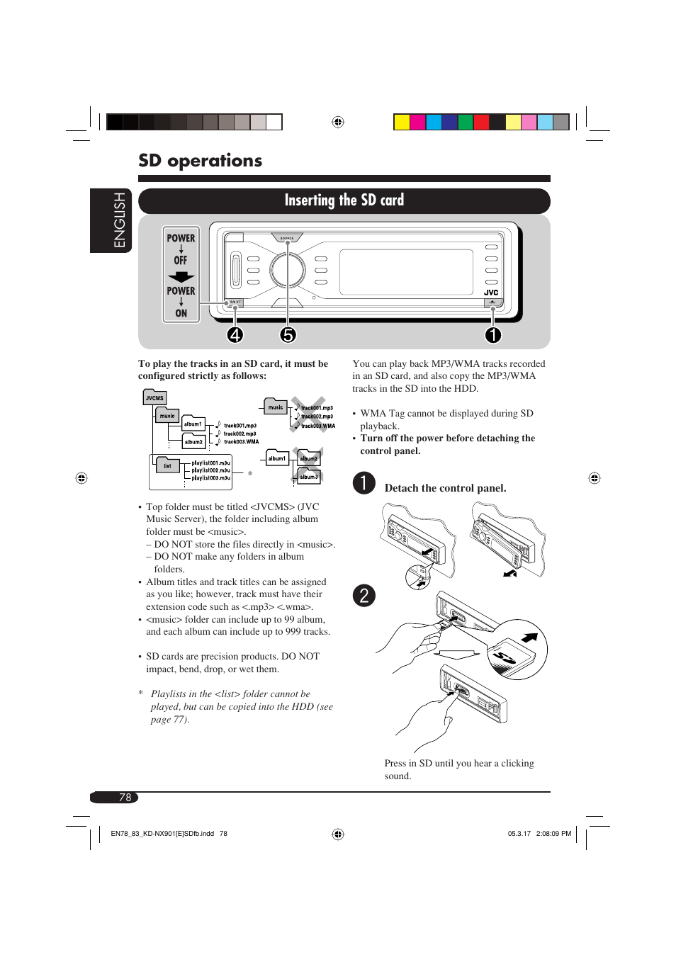 Sd operations, Inserting the sd card | JVC KD-NX901 User Manual | Page 78 / 129