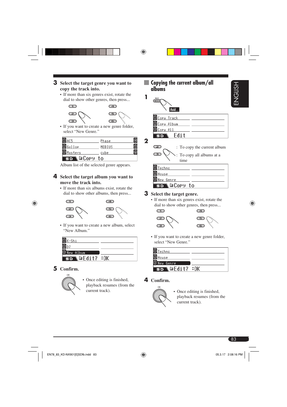 English 3, Copying the current album/all albums 1 2 | JVC KD-NX901 User Manual | Page 83 / 129