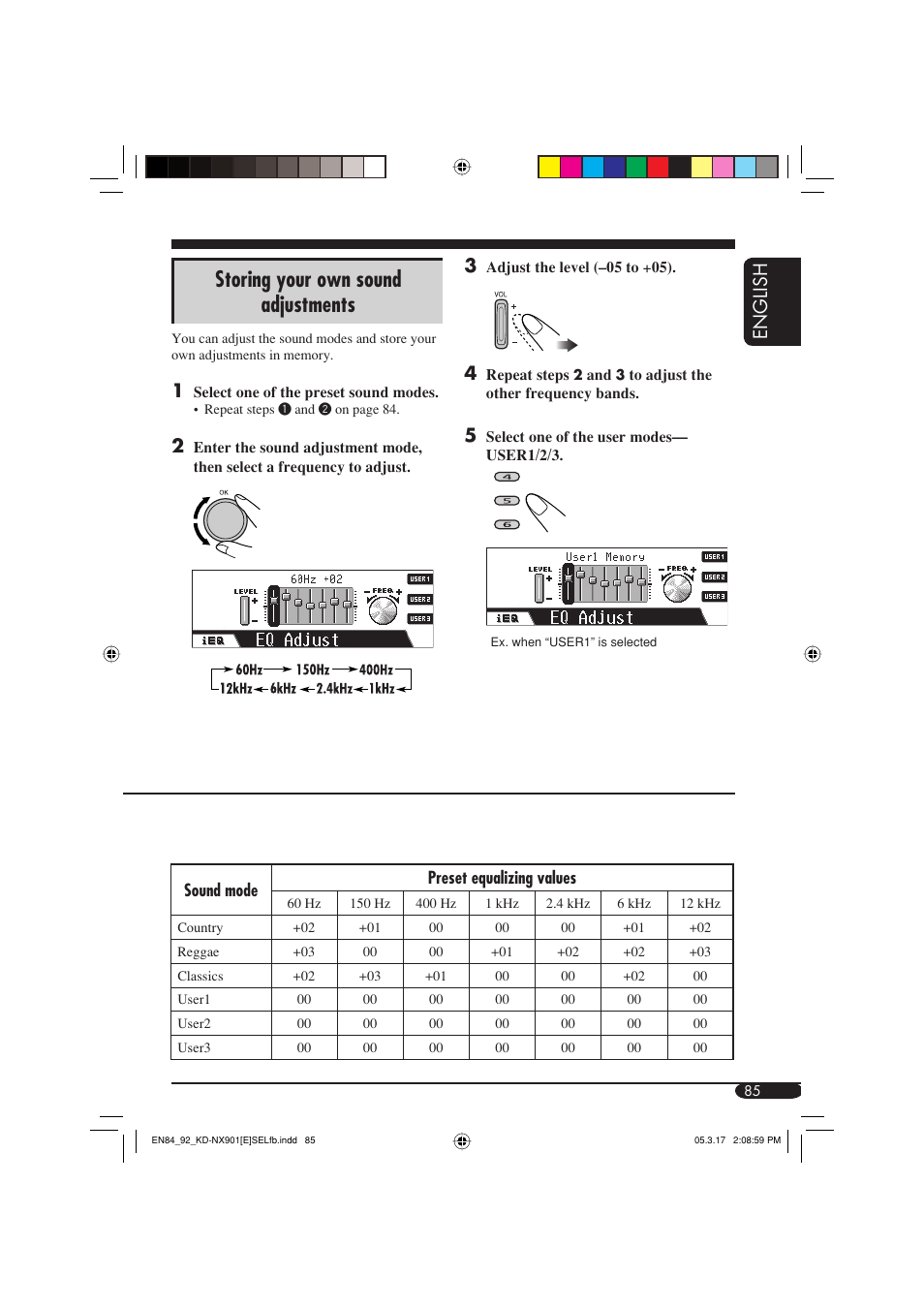 Storing your own sound adjustments, English 3 | JVC KD-NX901 User Manual | Page 85 / 129