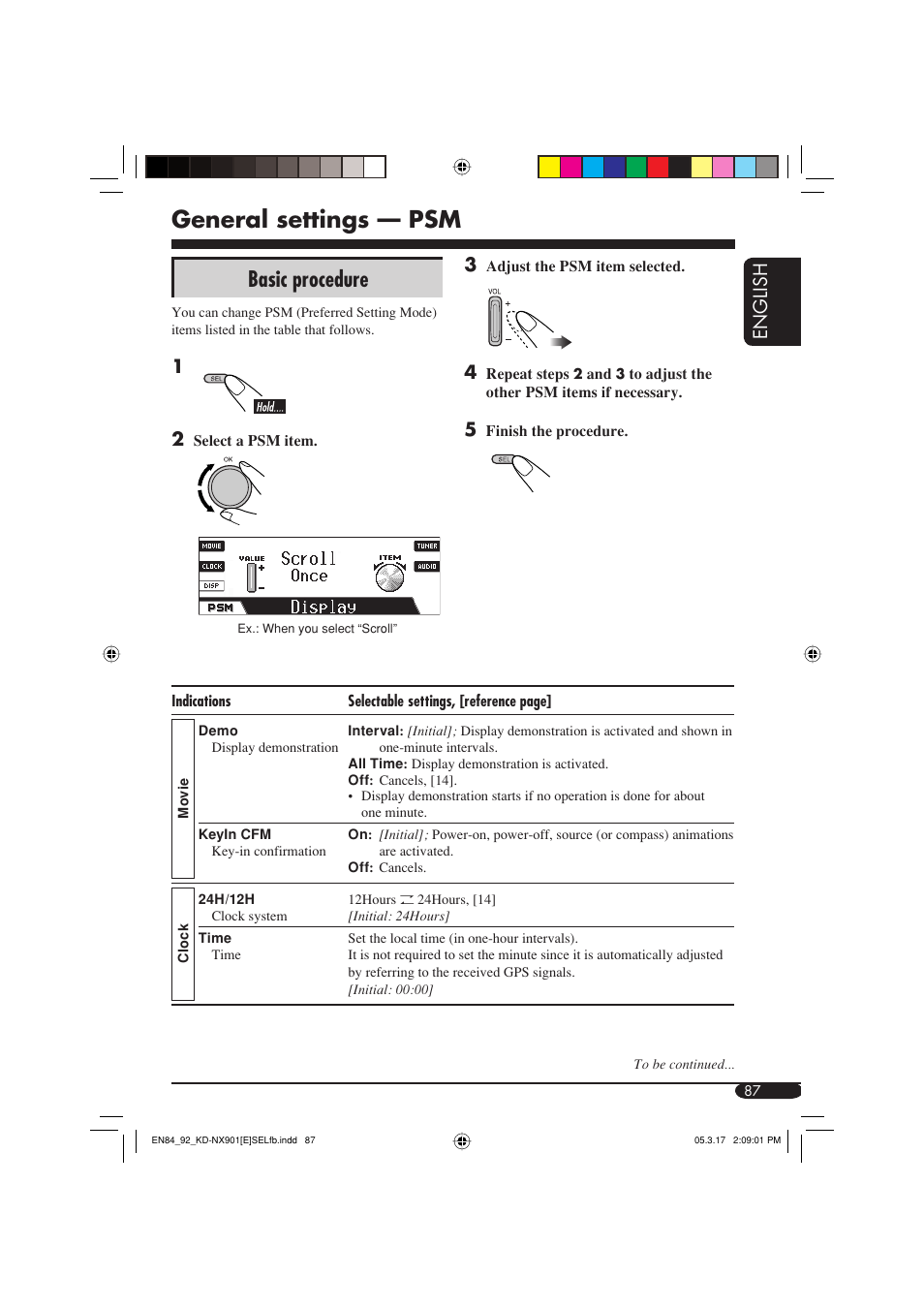 General settings — psm, Basic procedure, English | JVC KD-NX901 User Manual | Page 87 / 129