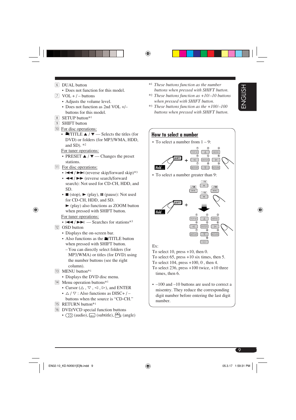 English, How to select a number | JVC KD-NX901 User Manual | Page 9 / 129