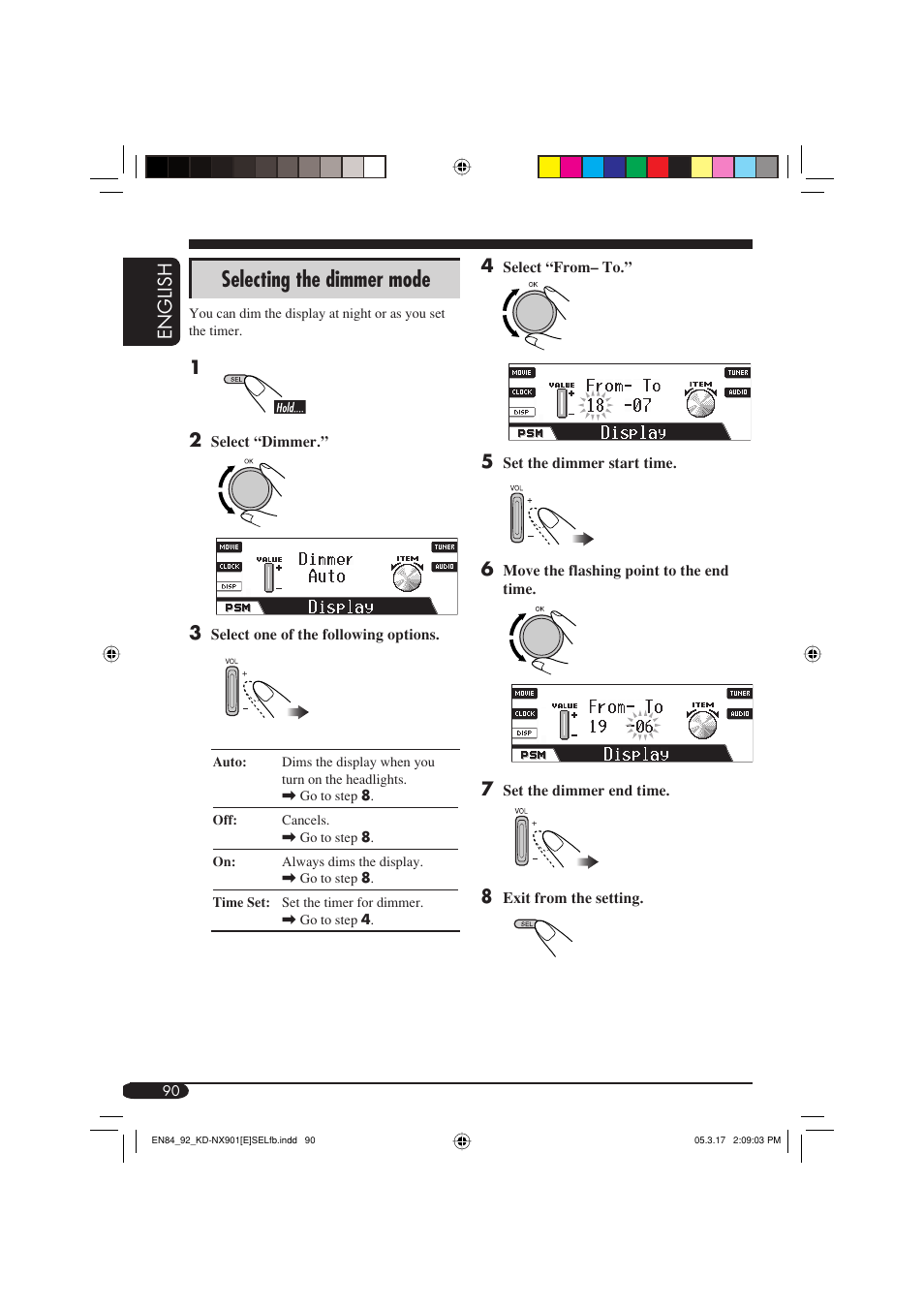 Selecting the dimmer mode, English | JVC KD-NX901 User Manual | Page 90 / 129