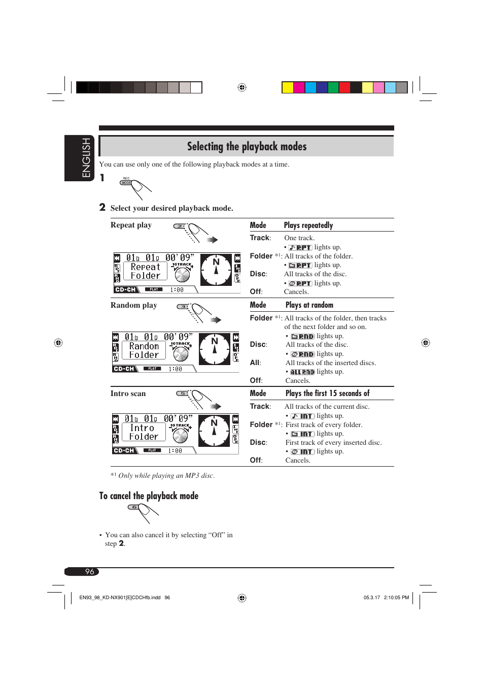 Selecting the playback modes, English | JVC KD-NX901 User Manual | Page 96 / 129