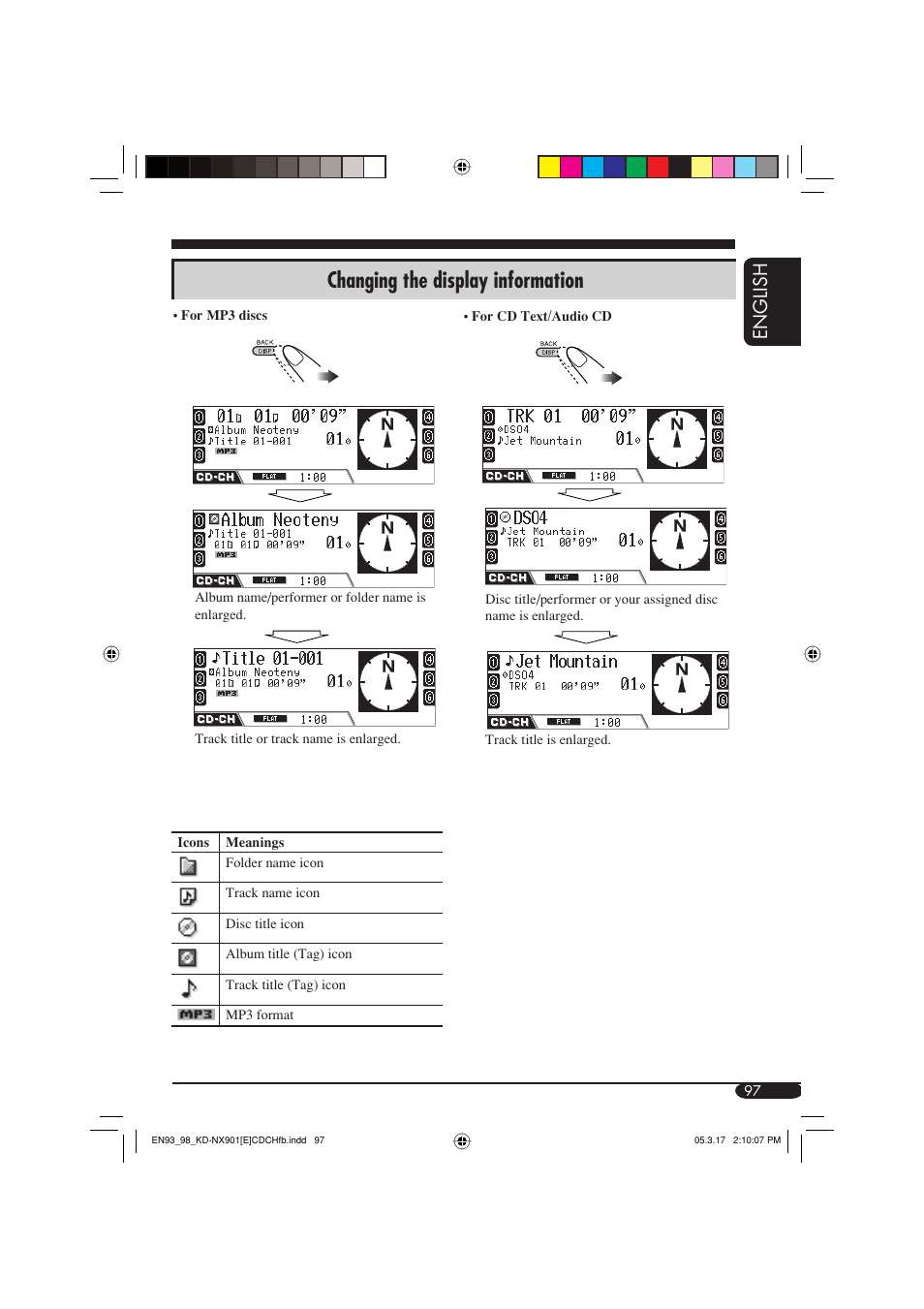 Changing the display information, English | JVC KD-NX901 User Manual | Page 97 / 129