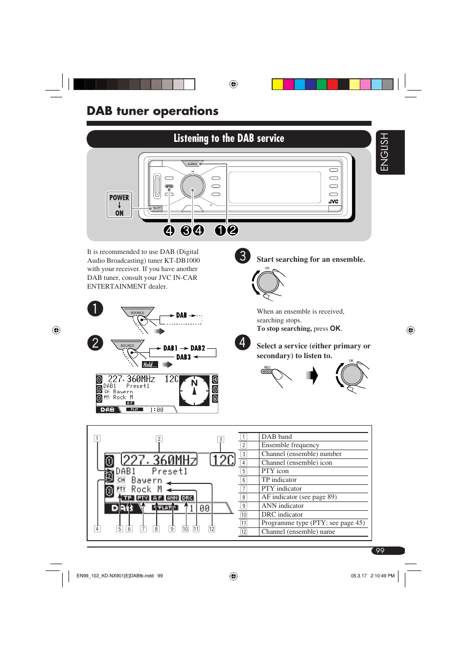 Dab tuner operations, Listening to the dab service | JVC KD-NX901 User Manual | Page 99 / 129