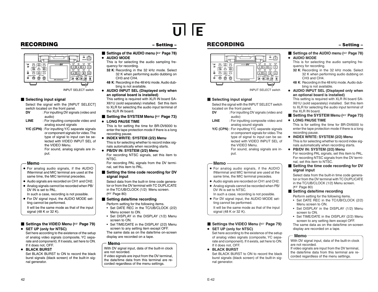 Recording, Setting, Mini | JVC BR-DV6000U User Manual | Page 25 / 61