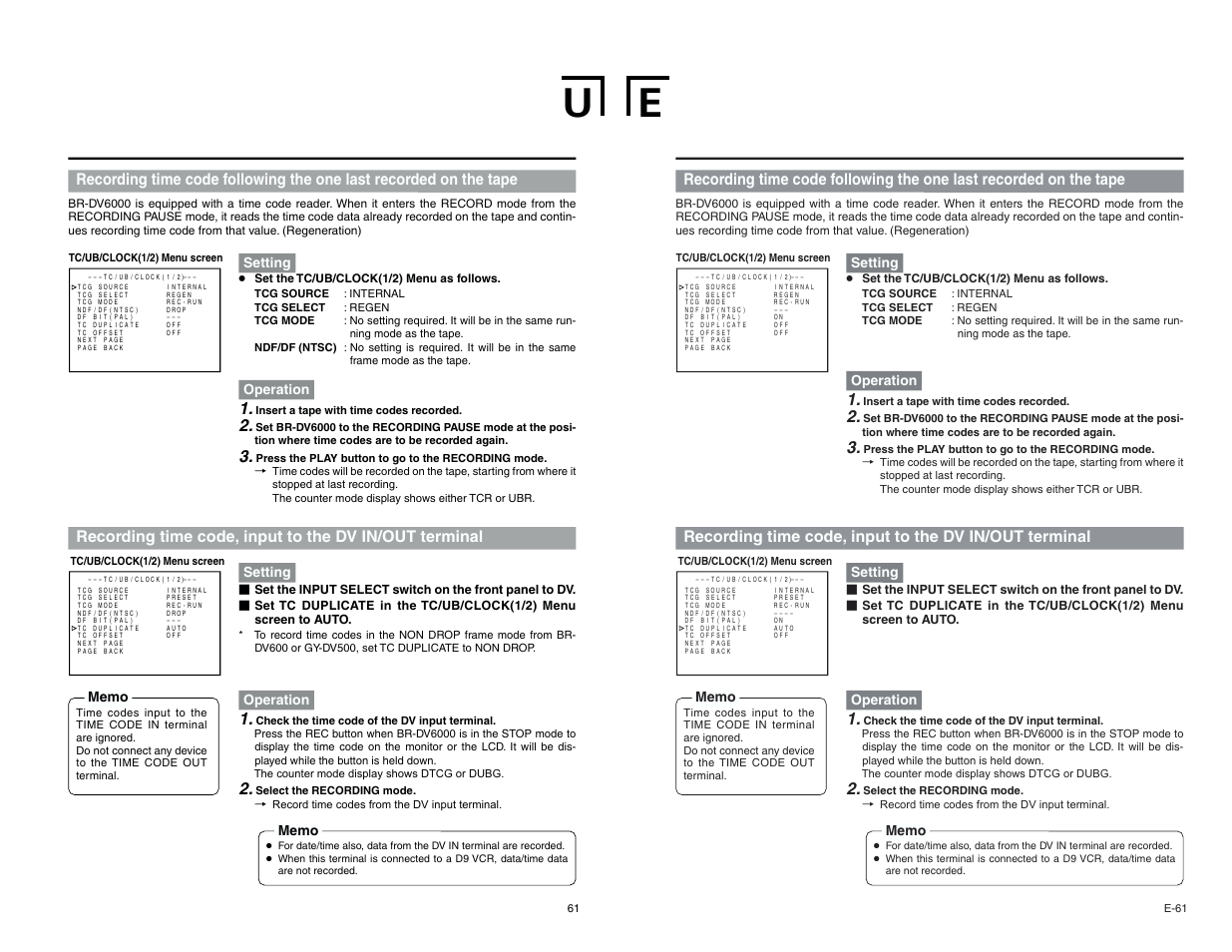 Setting, Operation | JVC BR-DV6000U User Manual | Page 37 / 61