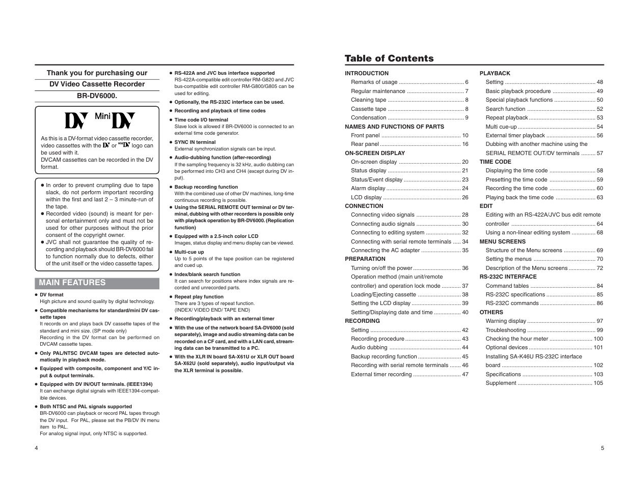 JVC BR-DV6000U User Manual | Page 4 / 61