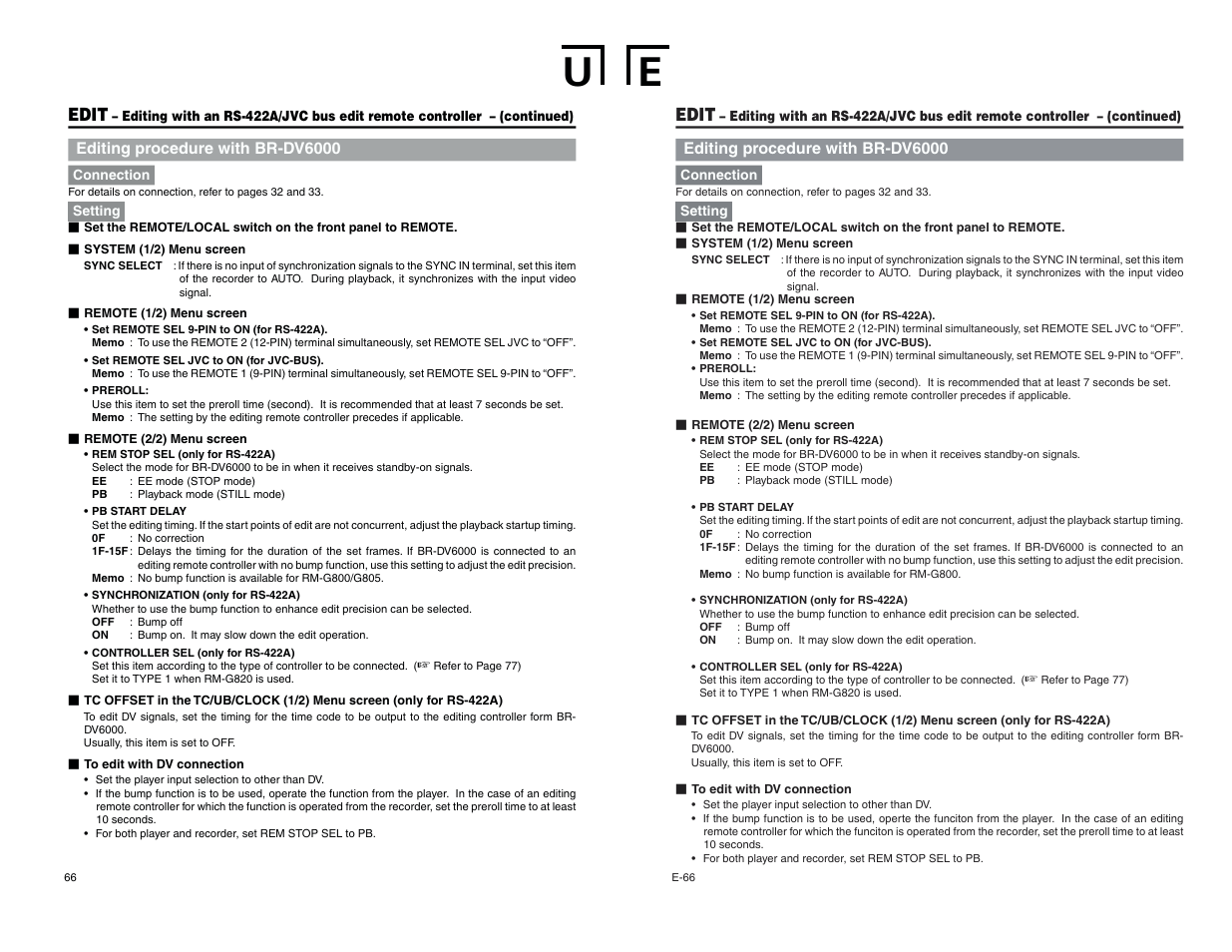 Edit | JVC BR-DV6000U User Manual | Page 40 / 61