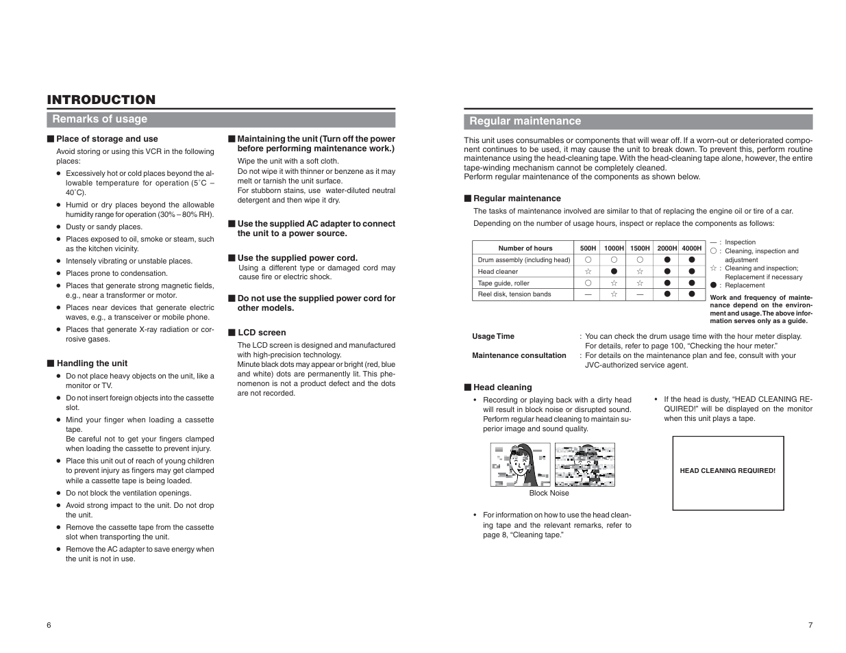 Introduction, Remarks of usage, Regular maintenance | JVC BR-DV6000U User Manual | Page 5 / 61