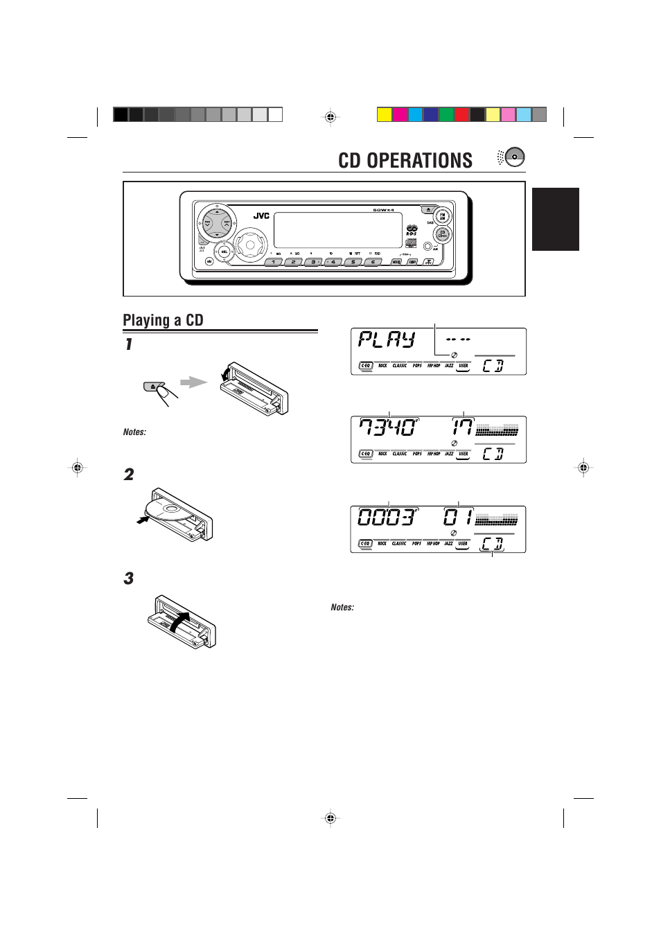 Cd operations, Playing a cd 1 | JVC GET0087-001A User Manual | Page 19 / 45