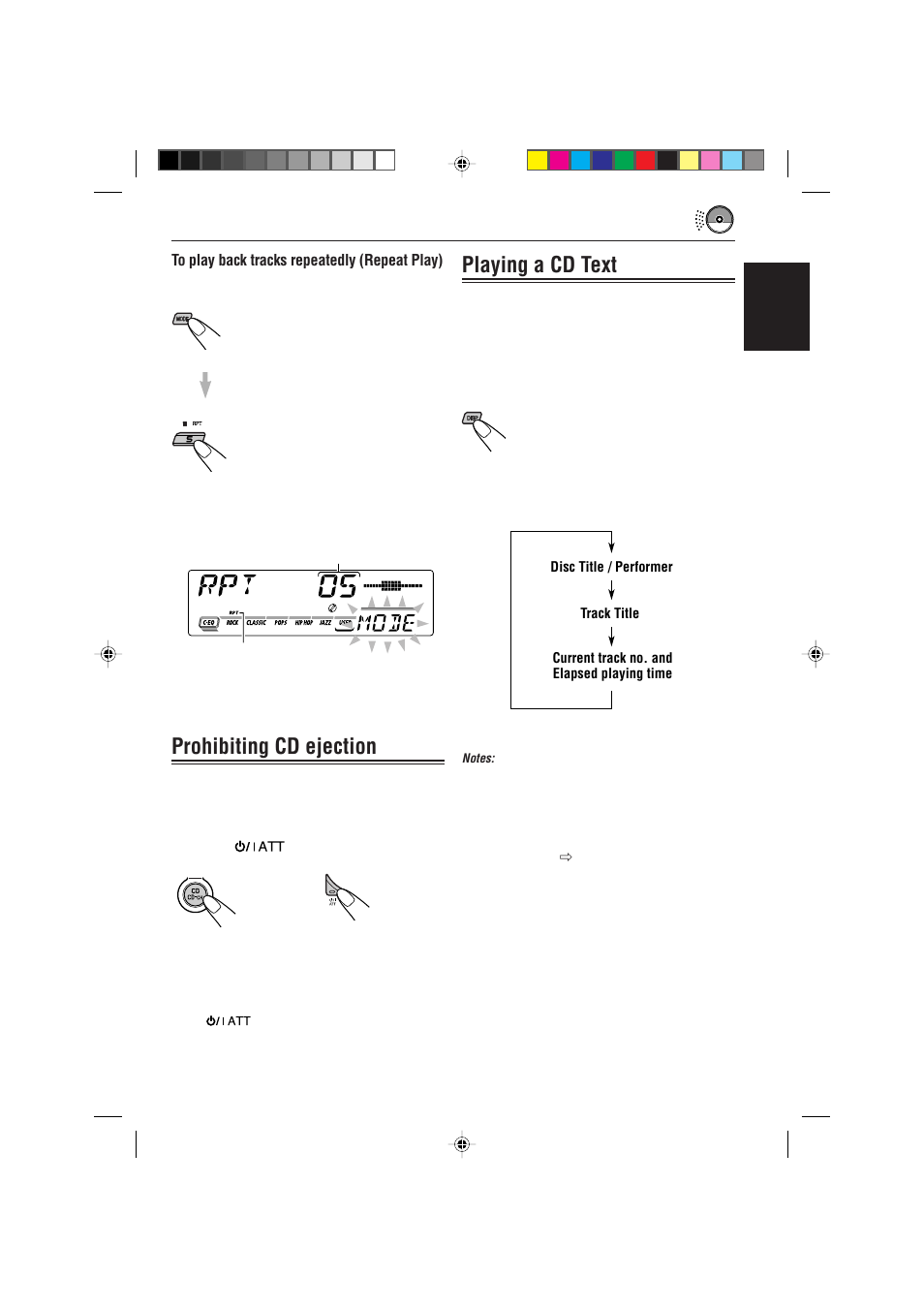 Prohibiting cd ejection, Playing a cd text | JVC GET0087-001A User Manual | Page 21 / 45