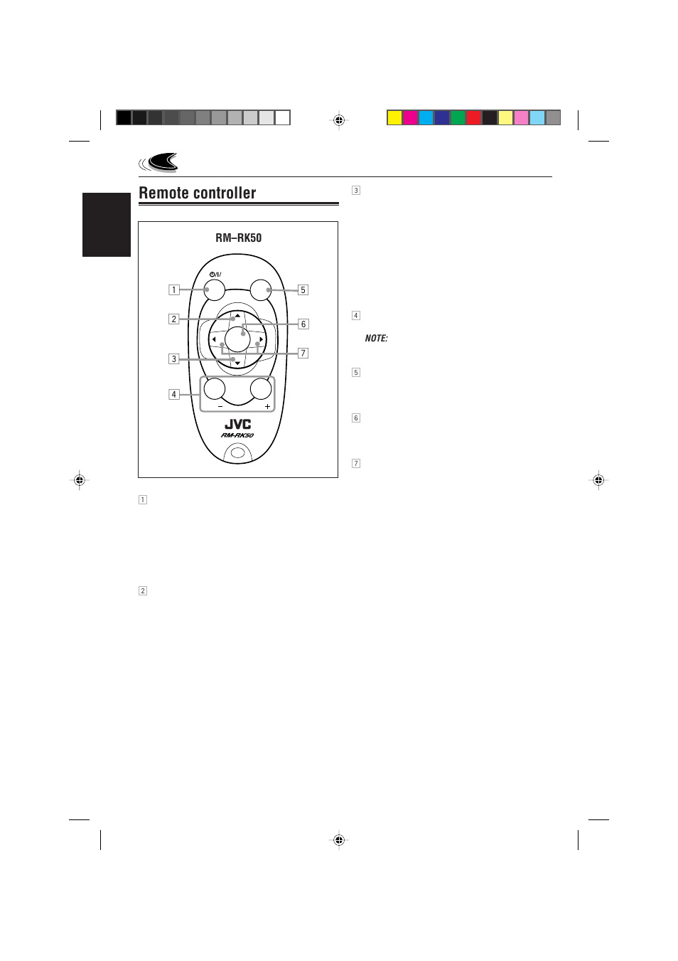 Remote controller, English, Rm–rk50 | JVC GET0087-001A User Manual | Page 6 / 45