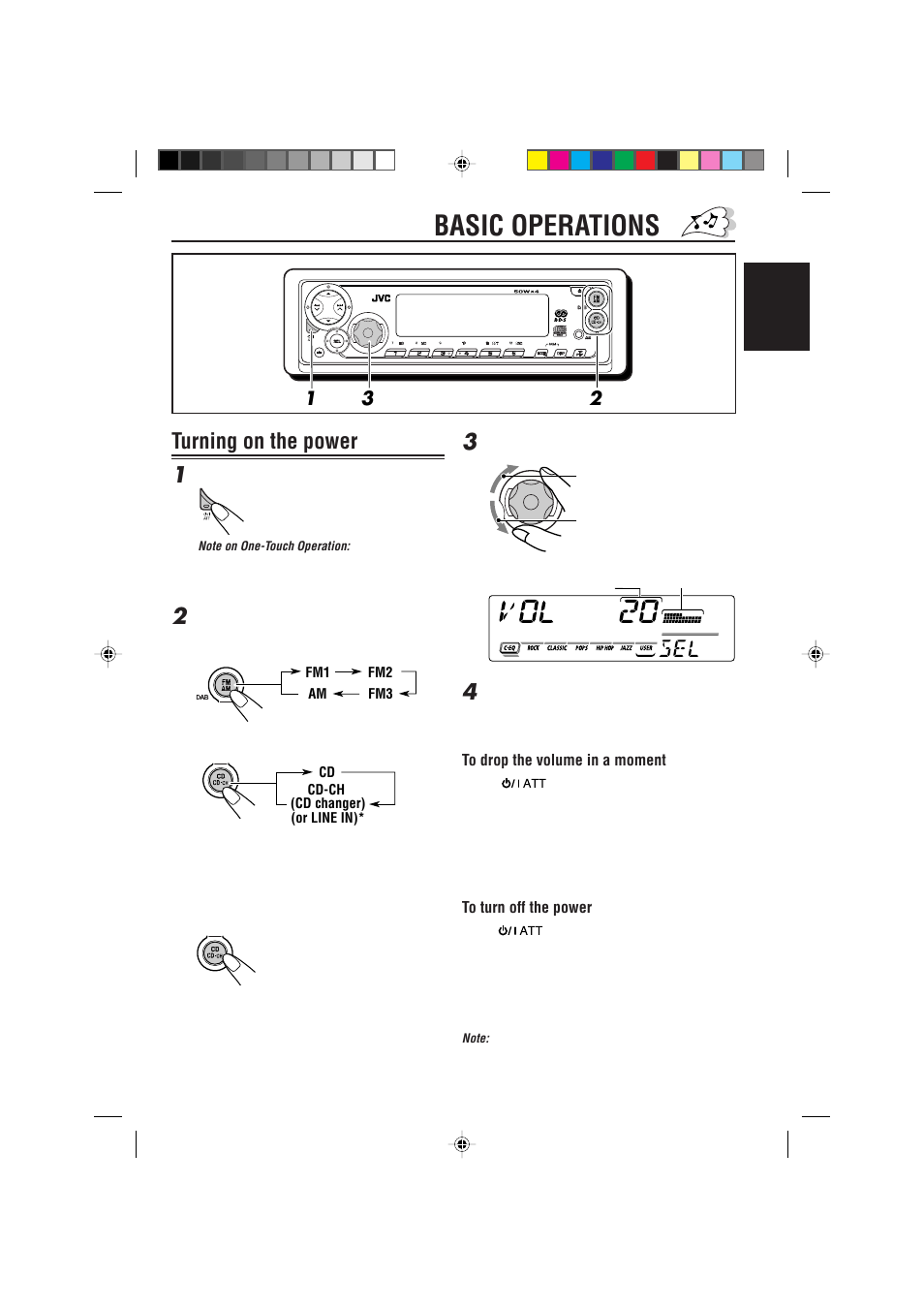 Basic operations, Turning on the power 1 | JVC GET0087-001A User Manual | Page 7 / 45