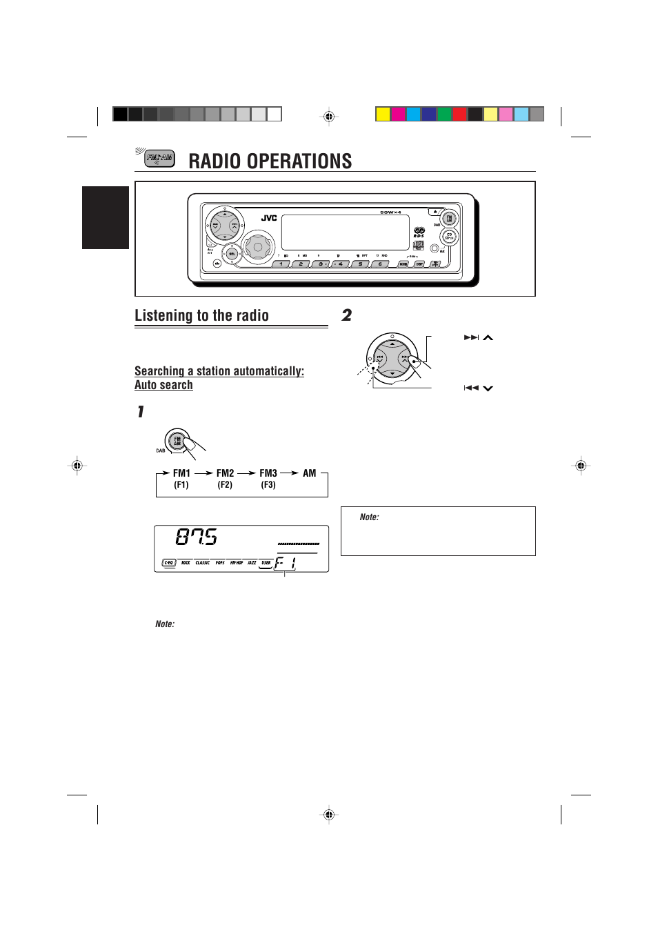 Radio operations, Listening to the radio, Searching a station automatically: auto search | JVC GET0087-001A User Manual | Page 8 / 45