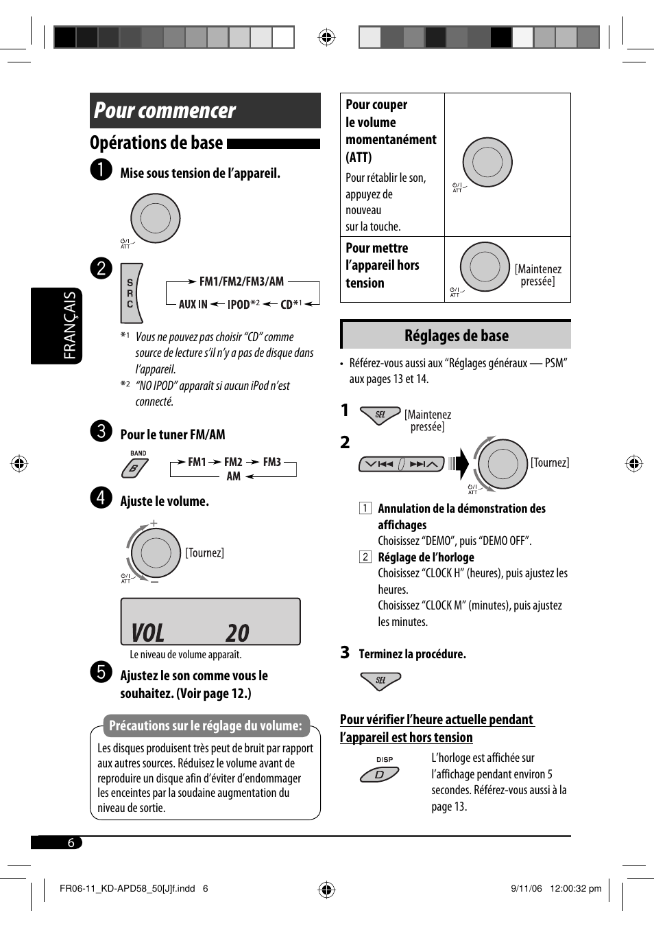 Pour commencer, Opérations de base, Réglages de base | JVC KD-APD58 User Manual | Page 50 / 68