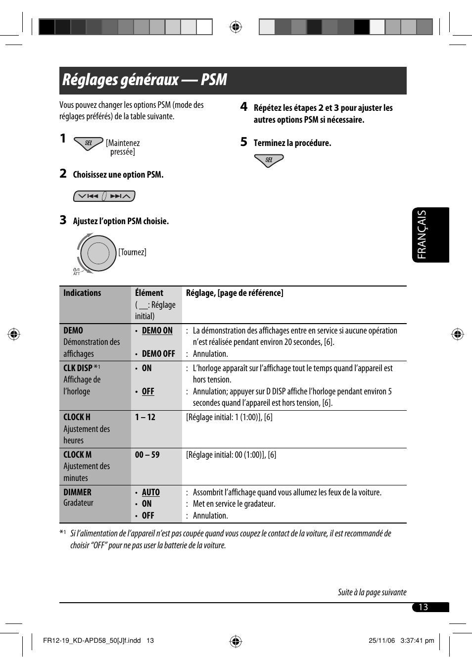 Réglages généraux — psm, Français | JVC KD-APD58 User Manual | Page 57 / 68